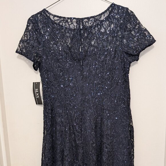 SL Fashion Navy Sewing Lace Formal Dress, 8 - Picture 7 of 9